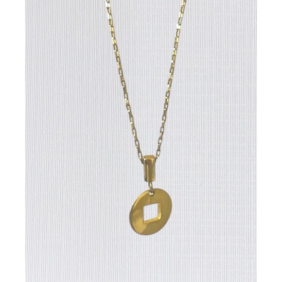 Soho Design Necklace Gold Tone Pendant Geometric Long Paperclip Link Chain 34" - Picture 10 of 11